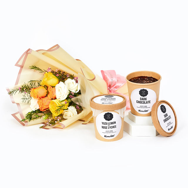 Gourmet Hamper ME01 Flowers with Momolato Gelato