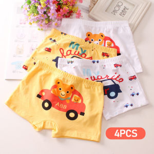 KUCHAR 4 ชิ้น กางเกงในเด็กผช กางเกงบ๊อกเซอร์ ผ้าฝ้าย 100% กางเกงในเด็ก กางเกงในชายวัยรุ่น ลายรถการ์ตูน กางเกงชั้นในสำหรับเด็กอายุ 2-12 ปี