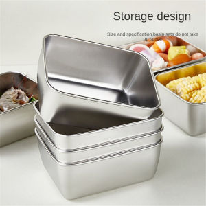 Hourser 5Pcs Food Storage Box with lid Square Stainless Steel Food Container Refrigerator Vegetables rice and meat Fresh-keeping Box lunch box