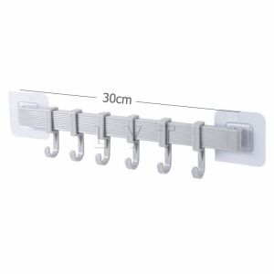 "ราวตะขอ" พลาสติกอเนคประสงค์ แบบติดแผ่นกาว ไม่ต้องเจาะผนัง ราวติดผนังอเนกประสงค์ ราวพลาสติกแขวนของ Towel rack