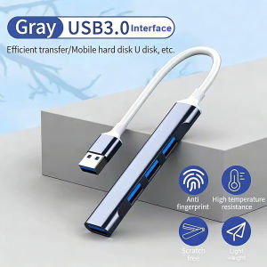Vatti Aluminum USB 3.0 Hub 4-Port High Speed Splitter Adapter - Ultra-Slim Scratch Free High Temperature Resistance Light Weight
