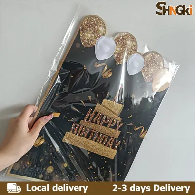 SHNGki Home💖2-3 days Delivery💖 New Happy Birthday Black Gold Giant Birthday Guestbook Message Commemorative Card