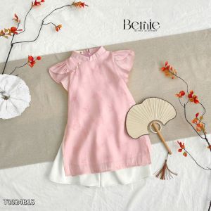 Set áo dài cách tân áo dài yếm tơ hồ điệp bé gái màu hồng tím mặc tết 1 đến 7 tuổi BERNIE T0924B15