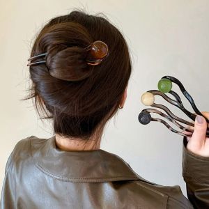 QIWANBA19 อะคริลิค ลูกปัดผมติด เรโทร สไตล์เกาหลีแบบ กิ๊บติดผมรูปตัวยู แฟชั่นสำหรับผู้หญิง ผ้าโพกศีรษะ กระทะส้อมผม สำหรับผู้หญิง