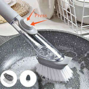 Beauty-sunshine Kitchen 2 in 1 Long Handle Cleaning Brush Removable Brush Sponge Dispenser Dishwashing Brush Kitchen Tools