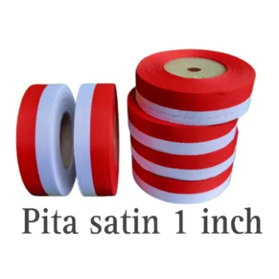 Pita Merah Putih / Pita bendera per Roll 20 Yard (18 Meter) -Pita Merah Putih Indonesia - Pita Kain Semi Satin Merah Putih - Pita Semi Satin - Cod - Millenium Store