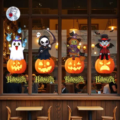 Decal Halloween 2025 Hít Tĩnh Điện – Bí Ngô Ma Quái Trang Trí Kính