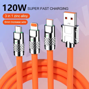 3in1 120W 6A Super Fast Charger Liquid Silicone USB Cable Charger Data Cable