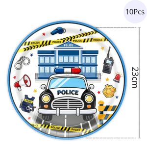 Police Car Theme Party Decorations Set Kids Birthday Disposable Tableware Paper Plates Paper Cups Napkins Banner Foil Balloons Large Tablecloth Backdrop Kit Police Officer Badge Patrol Birthday Decorations Boy Girl Party Packs Tableware Set