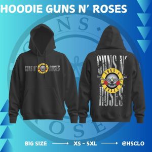 Hoodie Jumper HSCLO  Black Colour Band Guns N Roses Logo Vertikal Sweatshirt  Bahan Fleece Ukuran Jumbo Big Size XS S M L XL XXL 3XL 4XL 5XL