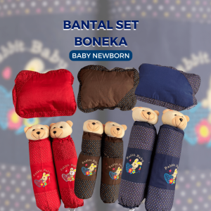 Bantal Set Untuk Bayi 2 Guling Boneka dan 1 Bantal Kotak Warna Netral