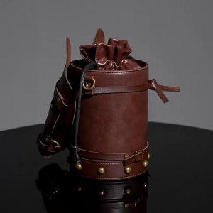 Women Crossbody Bag Vintage PU Leather Medieval Horse Head Bucket Bag Shoulder Drawstring Pouch for Festival Party