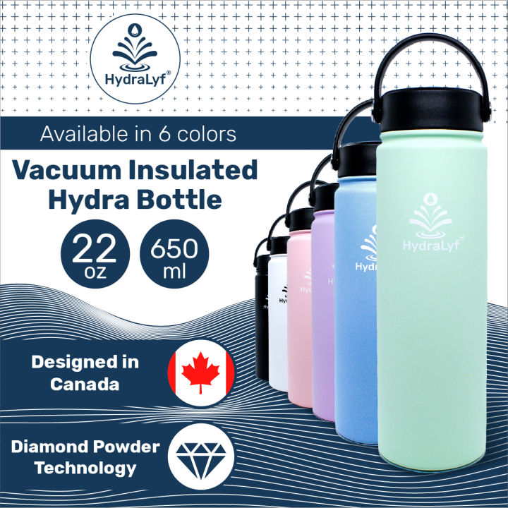 Hydralyf Original Flask Vacuum Insulated Double Walled Stainless Steel  Sports Water Bottle 22 Wide-Mouth with Top Handle