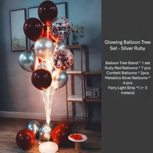 LED Balloon Tree Decoration | Heart Confetti & Metallic Balloons for Party & Birthday