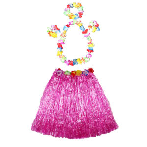 Hawaiian Grass Skirt Set Hula Grass Skirt Set Flower Hula Lei Wristband Garland Fancy Dress Costume