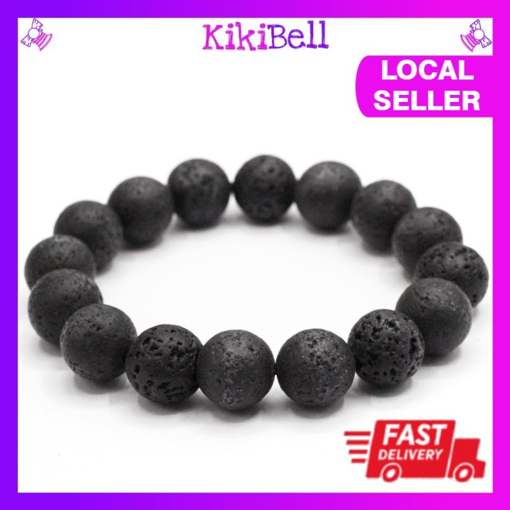 Natural Waxed Volcanic Black Lava Rock Stone Bracelet Round | 天然火山石手链串 ...
