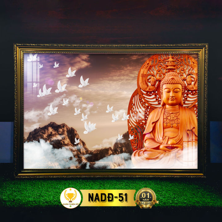 Tranh Phật A Di Đà Có Đèn CHÂN THIỆN MỸ, Trang Trí Bàn Thờ Treo Tường ...