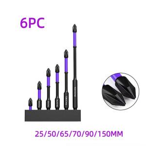 ดอกไขควงแม่เหล็ก PH2 ชุด 6 ชิ้นชุดดอกสว่าน วัสดุสีดำ วัสดุโอโซน