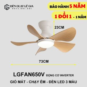Quạt Trần Mini Có Đèn Lê Gia LGFAN650V - Chiều Cao 23cm - Sải Cánh 73cm - Bảo Hành 5 Năm