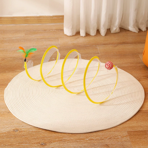 Collapsible Cat Tunnel S-shape Toy with Cute Sisal-ball Feather Playtube Playing- Center Crinkle Tunnel