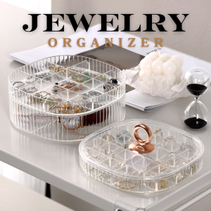 Multilayer Jewelry Organizer Minimalist Textured Rings Bracelet Necklace Storage Box with Cover and Multiple Compartment