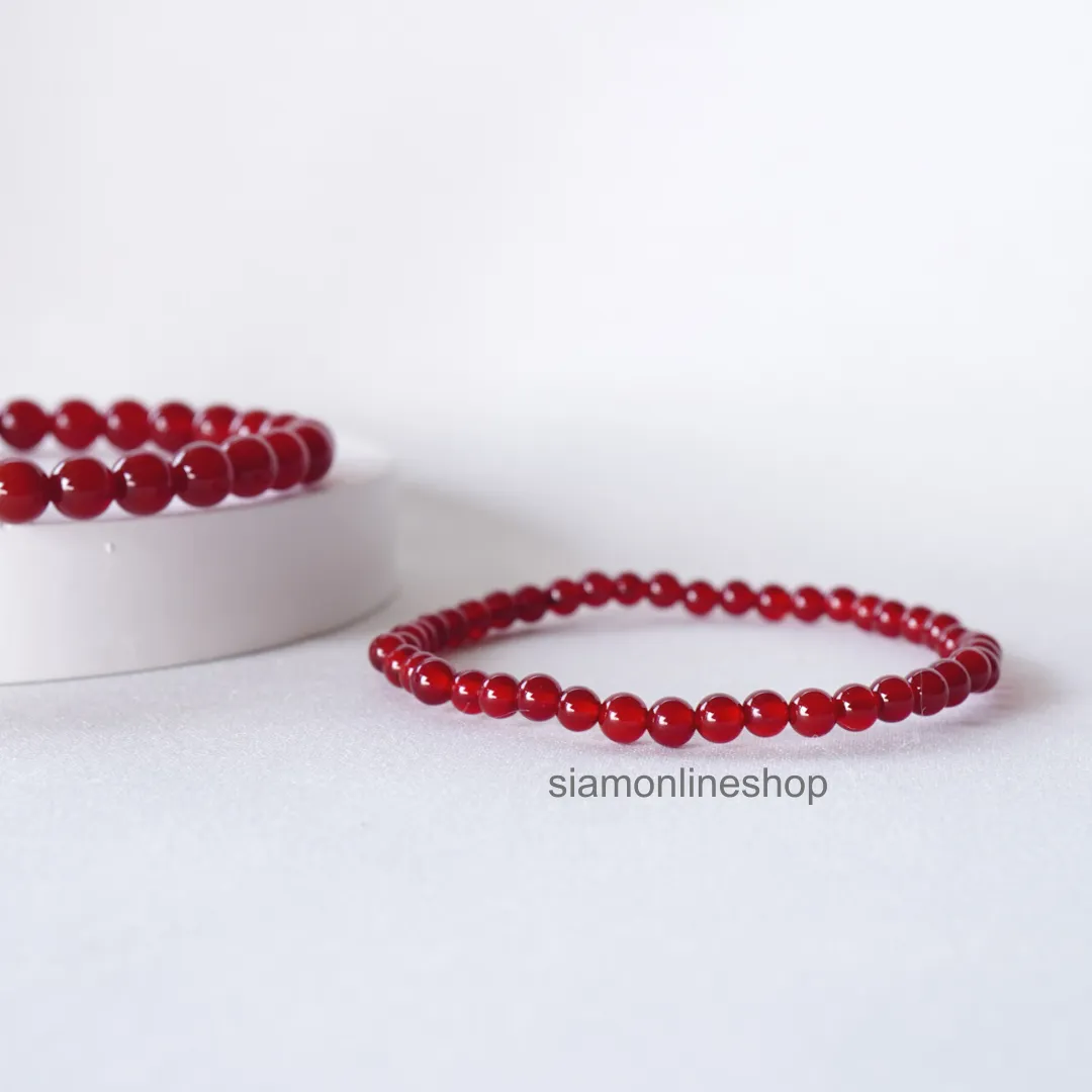 CARNELIAN หินคาร์เนเลียน เลือกขนาดเม็ดหินได้ (4, 6 มม.) หินแห่งความอวยพร สร้อยข้อมือหินแท้