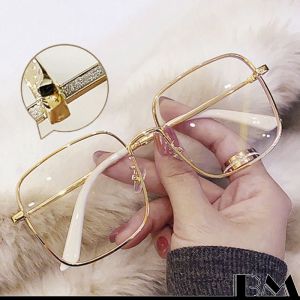 [YAN K] Women Oversized Plain Face Anti-blue Light Glasses Radiation Flat Large Square Metal Frame Eyeglasses