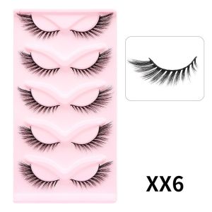 SUNYWILL 5 Pairs Faux Mink Lashes Natural False Eyelashes Wispies Fluffy Eyelash Extension Cat Lashes Makeup Tool
