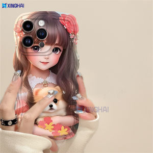 Advanced sense Case For iPhone 7 8 11 Pro Max 12 13 15 14 Pro Max XR 6s 14 Plus X XS Max Dream Garden Girl and Cute Pink Dress Girl Soft Phone Case XingHai