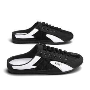 Fashion Mens Casual Shoes Leather Half Slippers Loafers Breathable Mens White Sport Shoes comfortable Soft Sole Slip on Sneakers For Men Outdoor Walking Driving Shoes