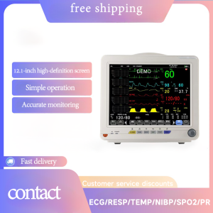 จอภาพ ECG 12D 6 พารามิเตอร์ หน้าจอความละเอียดสูง 12.1 นิ้ว จอภาพสัญญาณชีพ เหมาะสำหรับการติดตามผู้ป่วยในโรงพยาบาล/คลินิก/ที่บ้าน จอภาพข้างเตียง อุปกรณ์เสริมครบชุด สามารถตรวจสอบ ECG/การหายใจ/อุณหภูมิร่างกาย/ความดันโลหิตที่ไม่รุกราน/ความอิ่มตัวของออกซิเจนในเ
