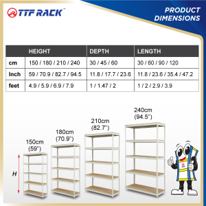 TTF Rack™️ VITAL RACK 5 Level H150-240cm/Rak Besi Serbaguna Boltless Rack Storage Rack Rak Dapur Office Rack Besi Rack