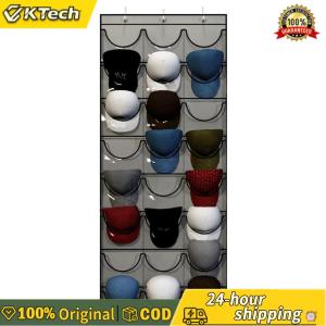 【Free Shipping】 Hat Organizer Racks for Baseball Caps Wall Hanging Hat Organizer with 3 Hooks Behind Door Hat Protect Storage Rack 24 Deep Pockets for Bedroom