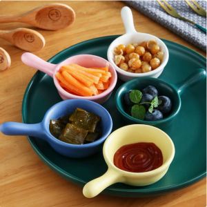 5PCS Ceramic Sauce Dish Dipping Bowl with Handle Mini Appetizer Party Favor Plate Household Seasoning Dish Hot Pot Dipping Dish