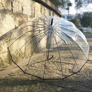 Ô dù trong suốt cán dài 16 nan đi mưa khung thép chắc chắn dày dặn. Ô trắng trong suốt che mưa (chụp ảnh du lịch..)