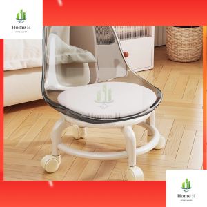 Swivel Low Roller Seat Stool Children Small Chair Round Stool with Sofa Cushion Foot Pulley Moving
