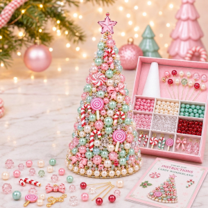 ZYJC DIY Beaded Christmas Tree Kit christmas tree christmas decorations 2026 Star Topper DIY Beaded Christmas Tree Kit Colorful Beads Educational Tabletop Christmas Tree Set Complete Material Set Faux Pearl Beaded Tree Making Supply Christmas Theme