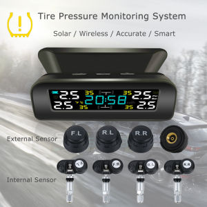 EKLEVA Smart Car TPMS Tire Pressure Monitoring System Solar Power Charge Digital LCD Display with 4 Sensors Auto Security Alarm Systems