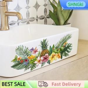 SHNGki Fresh Floral Pattern Sink Area Background Wall Sticker Bathroom Wall Decoration Self-Adhesive Removable Waterproof Creative Sticker