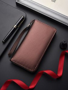 AE2026 New mens long wallet with carbon fiber pattern   Business clutch bag with zipper wallet   Large capacity multiple card slots