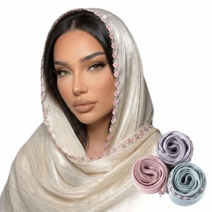 ALLUCK Lightweight Women’s Headscarf Shiny Sheer Lace Trim Shawl Versatile Breathable Modest Wrap Daily Wear