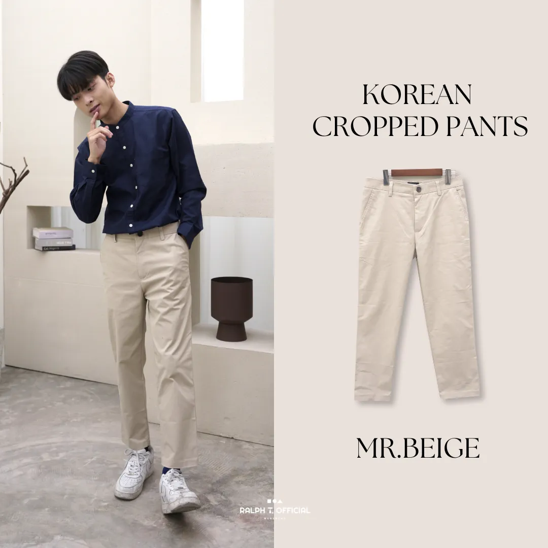 RALPH T OFFICIAL กางเกงขาเต่อ 5 ส่วน ชิโน่ยืดนุ่ม ทรงเกาหลี KOREAN ANKLE PANTS กางเกงขายาว ผู้ชาย สแล็ค สีขาว สีกรม สีเบจ สีดำ