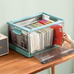 EO4MD ความจุขนาดใหญ่ กล่องเก็บของจิปาถะ วางซ้อนกันได้ ด้านบน/ด้านข้างเปิด ที่จัดระเบียบท้ายรถแบบพับได้ ที่เก็บเสื้อผ้า ชัดเจน กล่องเก็บของพับได้พร้อมฝาปิด หอพักนักเรียน