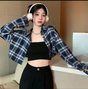 Áo sơ mi caro tay dài crotop  chất vải thô mềm dày dặn cá tính theo phong cách hàn
