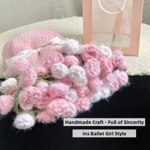 XUNJIE Finished Product Rose Bouquet Blanket Woven Crocheted Fashion Rose Blanket Creative DIY Craft Flower Bouquet Blanket Valentines Day