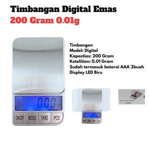Timbangan Digital Emas 200 Gram 0.01g 200G Pocket Scale Layar Besar