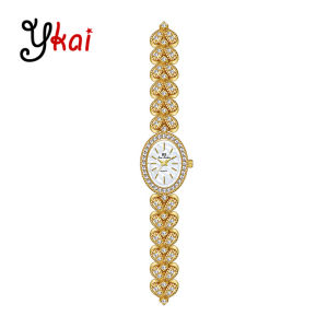 Ykai Fashion Womens Watches Casual Stainless Steel Alloy Strap Waterproof Quartz Watches Elegant Full Diamond Rhinestone Luxury Gold Silver Oval Shape Ladies Wristwatches 1739