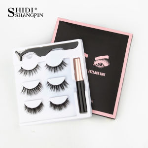 SHIDISHANGPIN 3คู่แม่เหล็กขนตาปลอมชุดขนตาแม่เหล็กอายไลเนอร์แบบน้ําและชุดแหนบ Reusable แต่งหน้าขนตา