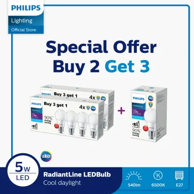 Philips Lampu LED Paket Philips 2pcs Multipack Radiantline 5W + Gratis 1pcs Radiantline LEDBulb 5W Putih