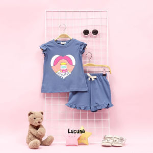Setelan Ruffle Anak Perempuan Amena 1 - 5 Tahun Bahan Katun 30s Harian Pendek